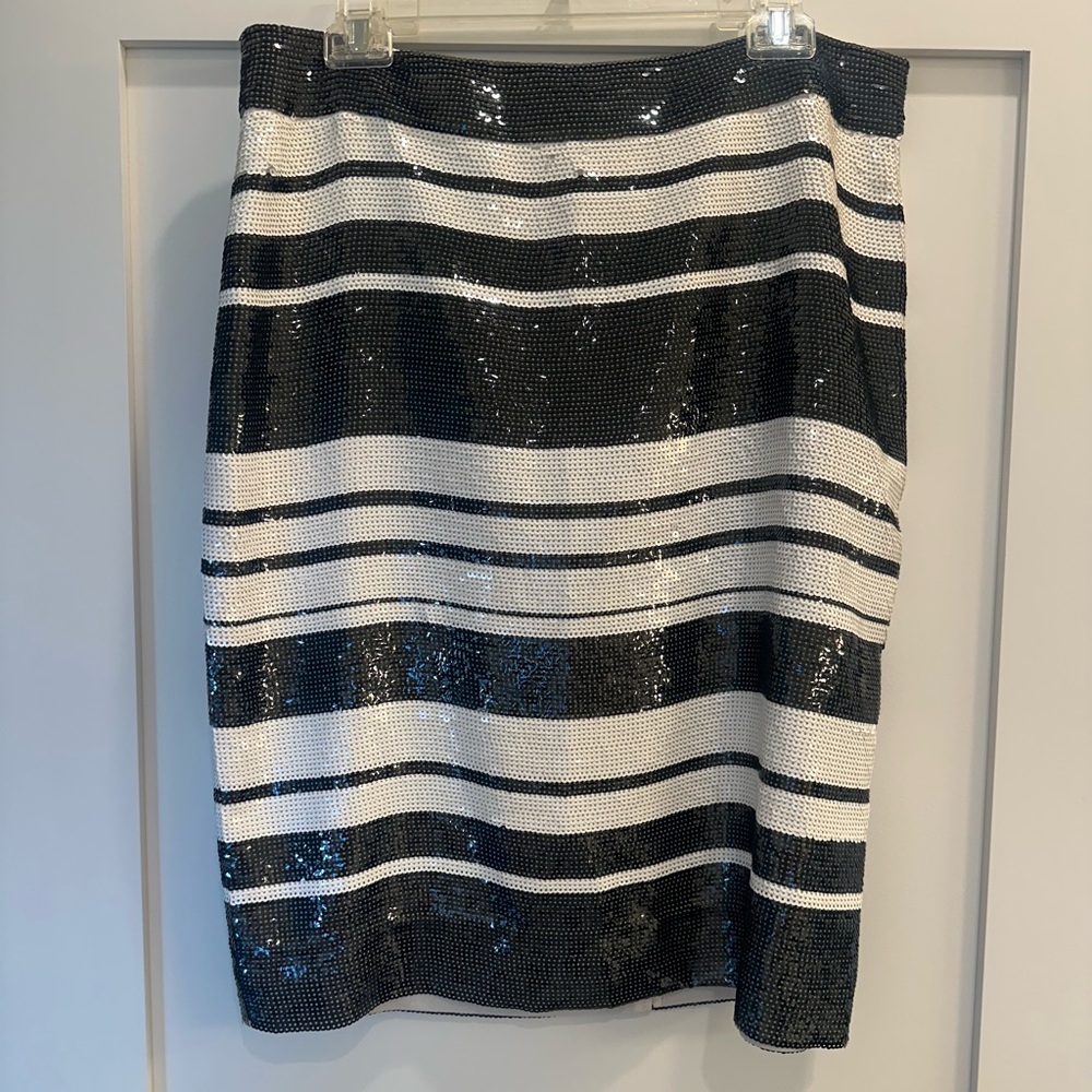 Kate Spade Fun Sequined Black & White Striped Skirt (Size 14)